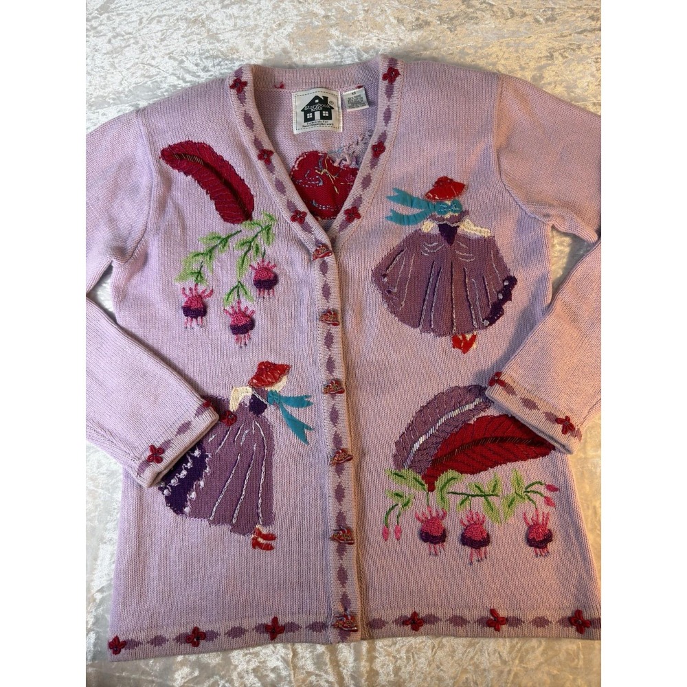 Vintage Storybook Knits Red Hat Society Ladies Cardigan Sweater XS HSN 90s